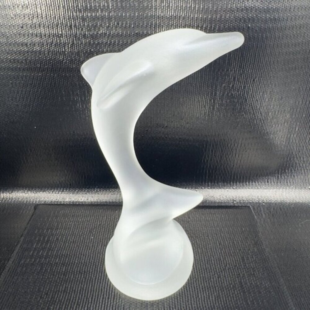 Schott Zwiesel Clear Satin‎ Frosted Dolphin On Wave Sculpture Figurine Vintage